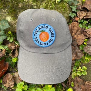 The road goes on forever, handmade iron-on patch or HAT. Eat a Peach. Allman Brothers Band inspired. Trucker, baseball, hemp grey baseball