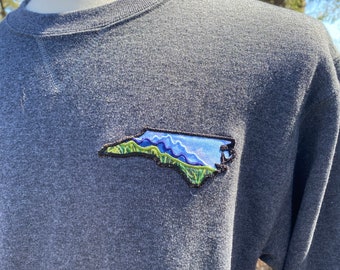 CLEARANCE! Max Patch Upcycled crewneck sweatshirt.  Handmade Blue Ridge Mountains Patch. One of a kind