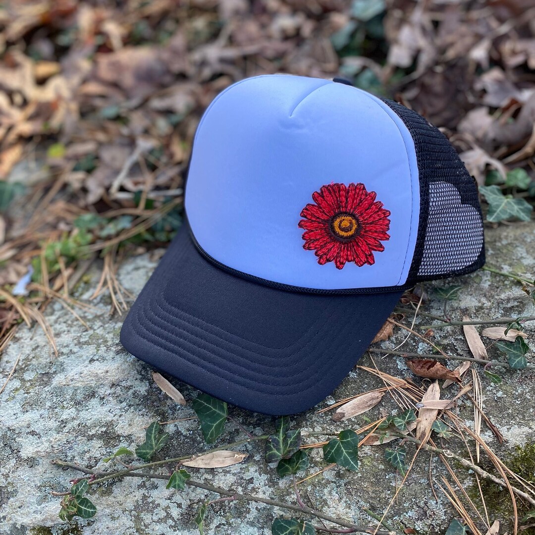 Red Daisy, Handmade Patch Foam Trucker Hat. Queen of the Springtime ...