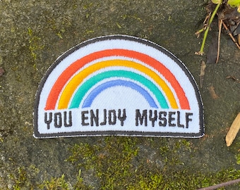 You Enjoy Myself rainbow handmade iron on patch. YEM.  custom embroidery