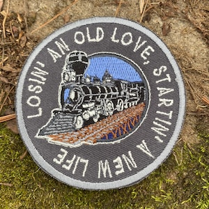Slow Train iron-on handmade patch.  Custom embroidery.