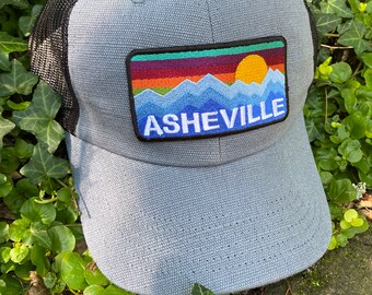 Asheville Hemp Trucker Hat: Embroidered Blue Ridge Mountains Patch