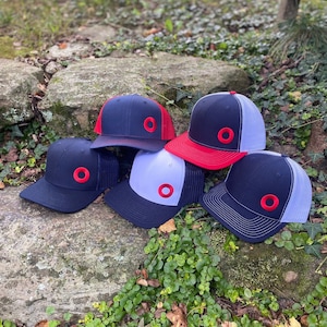 Fishman donut hat. Simple, old school, classic, minimalist, embroidered. Trucker, mesh back.