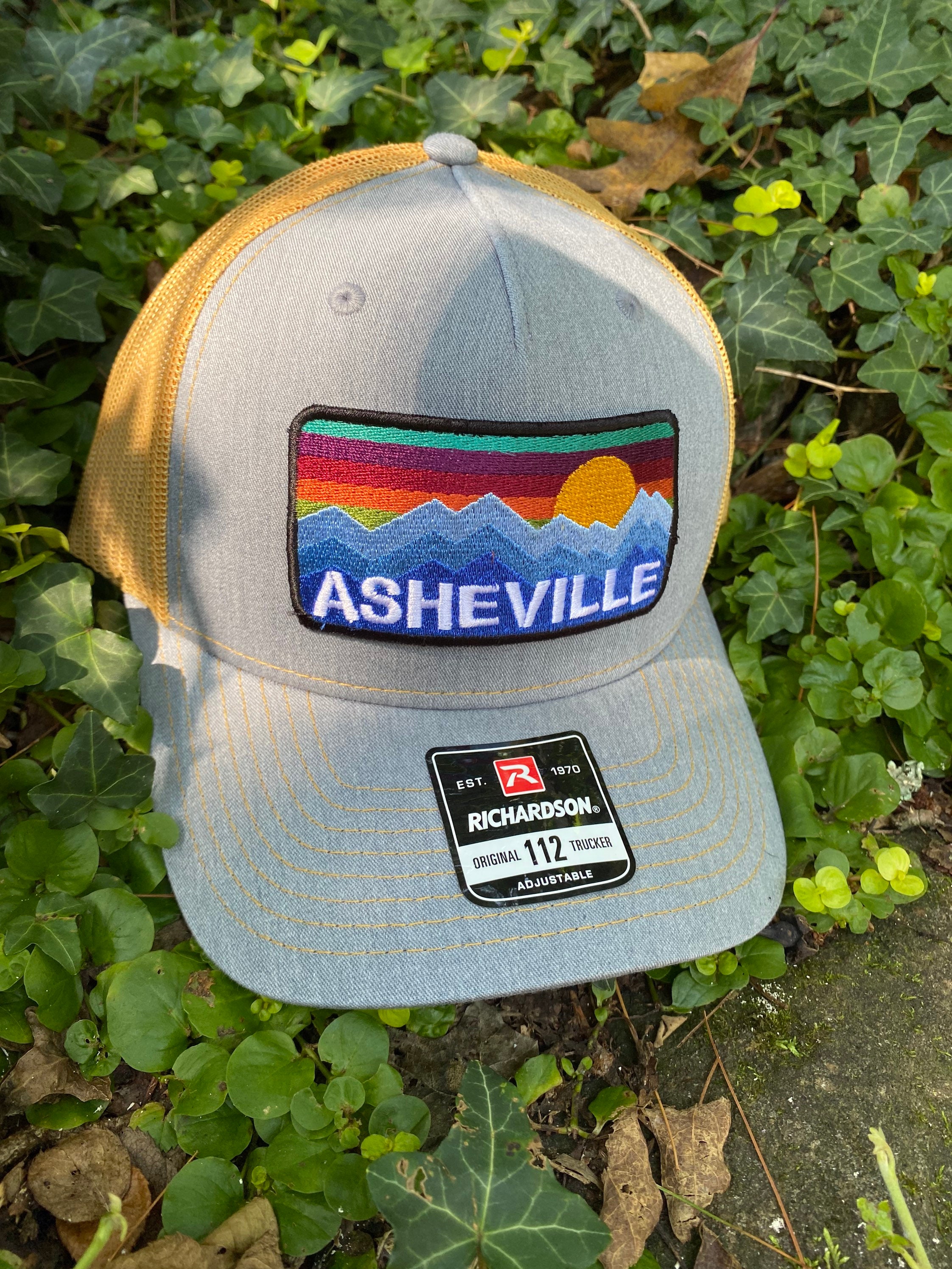 Embroidered Asheville Trucker Hat: Blue Ridge Mountains 