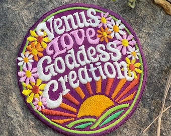 Venus Love Goddess Creation handmade iron-on embroidered patch.  Sturgill Simpson inspired.  Johnny Blue Skies original fan art