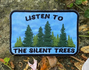 Listen to the Silent Trees handmade iron-on patch. Walls of the Cave. Custom embroidery