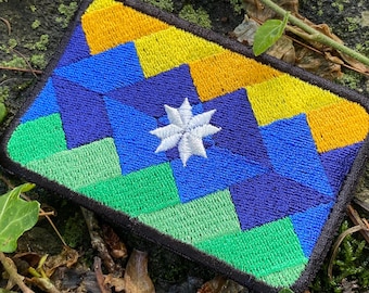 The Appalachian Flag handmade embroidered iron on patch.  Made in Appalachia from recycled materials. North Carolina