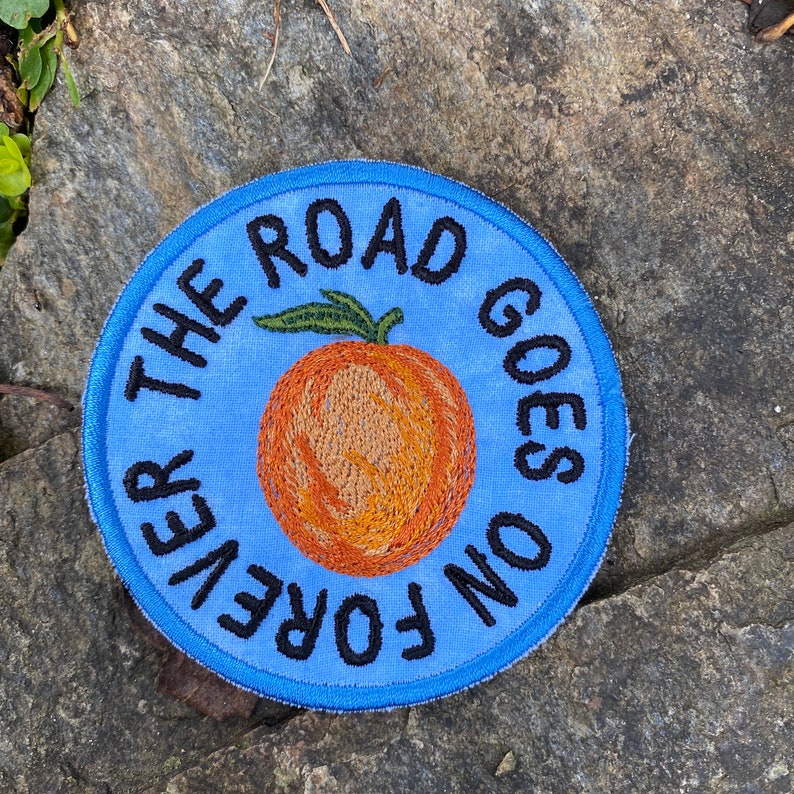 The road goes on forever, handmade iron-on patch or HAT. Eat a Peach. Allman Brothers Band inspired. Trucker, baseball, hemp iron-on patch
