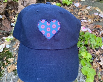 Phish Love baseball cap handmade Fishman Donut heart patch hat. Phamily, Made from USA eco cotton canvas!