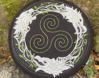 Handmade Ouroboros Dragon iron on Patch: Celtic Triskelion
