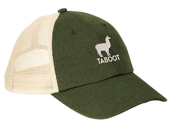 Hemp Llama TABOOT hat, Fishman Donut econscious, non-structured, SOFT FRONT.  Custom embroidery. Custom Embroidery
