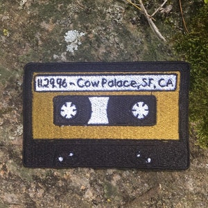 MADE TO ORDER custom embroidered Cassette Tape handmade Iron patch, First show, favorite band. Retro vintage mix tape Black out/Gold in
