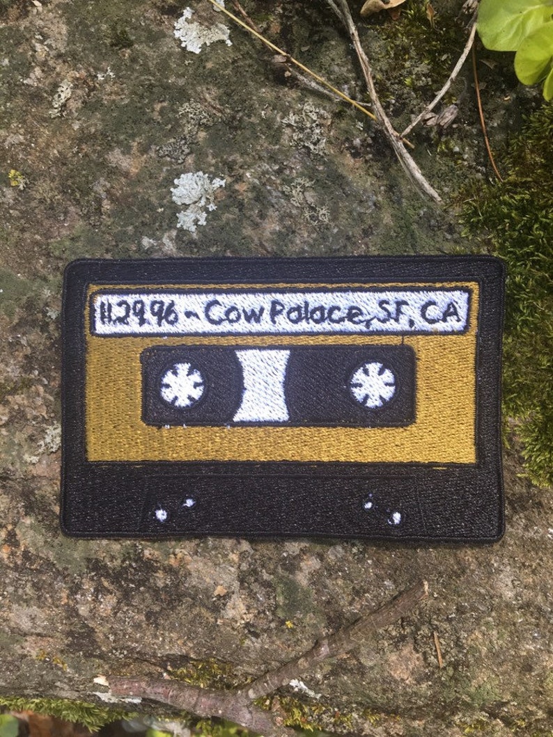 MADE TO ORDER custom embroidered Cassette Tape handmade Iron patch, First show, favorite band. Retro vintage mix tape Black out/Gold in