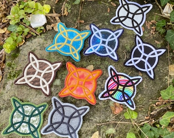 The Witches Knot handmade iron-on witch patch. 2 sizes available.  Made from Upcycled materials.