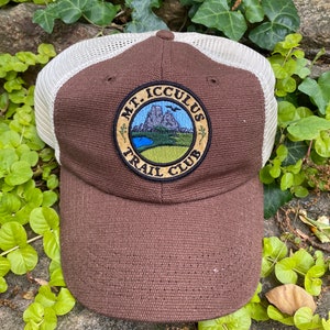 Mt. Icculus Trail Club handmade iron on patch SOFT FRONT hat, hemp, classic dad cap. The Lizards. brown hemp