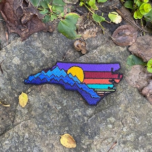 FUNDRAISER Nothing Could Be Finer North Carolina iron-on patch, Embroidered. Blue Ridge Mountains, sunrise/sunset