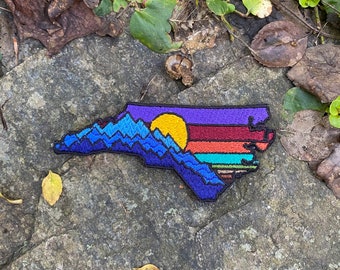 Nothing Could Be Finer North Carolina iron-on patch, Embroidered. Blue Ridge Mountains, sunrise/sunset