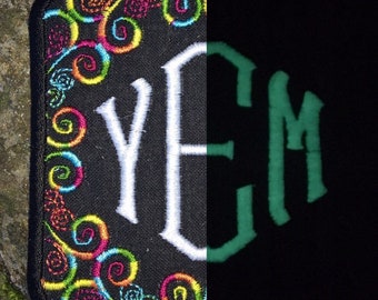 You Enjoy Myself, GLOW in the DARK handmade iron on patch. YEM Rainbow thread.  2 sizes. Made from recycled materials.
