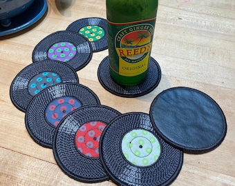 Phish inspired Albums Handmade COASTERS.  All the Fishman Donuts, vinyl record.  Set of 4, 6 or 8. Cotton, lined black vinyl.