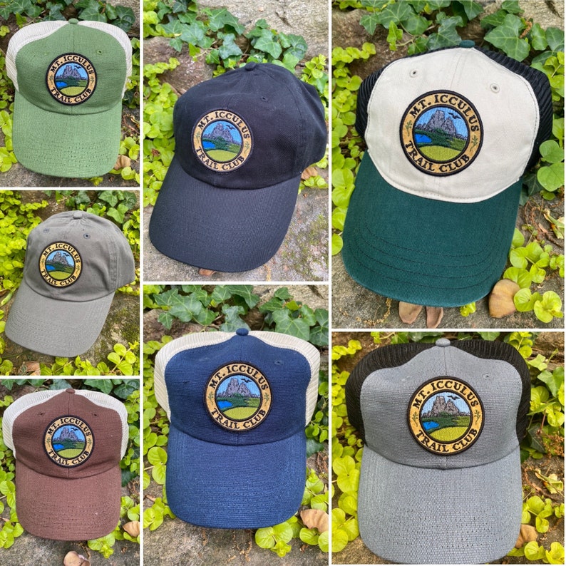 Mt. Icculus Trail Club handmade iron on patch SOFT FRONT hat, hemp, classic dad cap. The Lizards. image 1