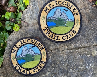 Mt. Icculus Trail Club handmade iron on patch.  The Lizards. Made from recycled materials.