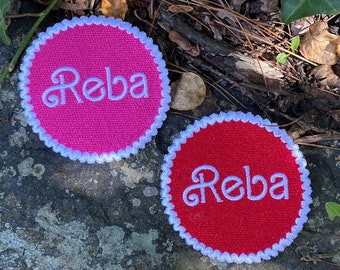 Reba handmade iron on patch. Custom Embroidery