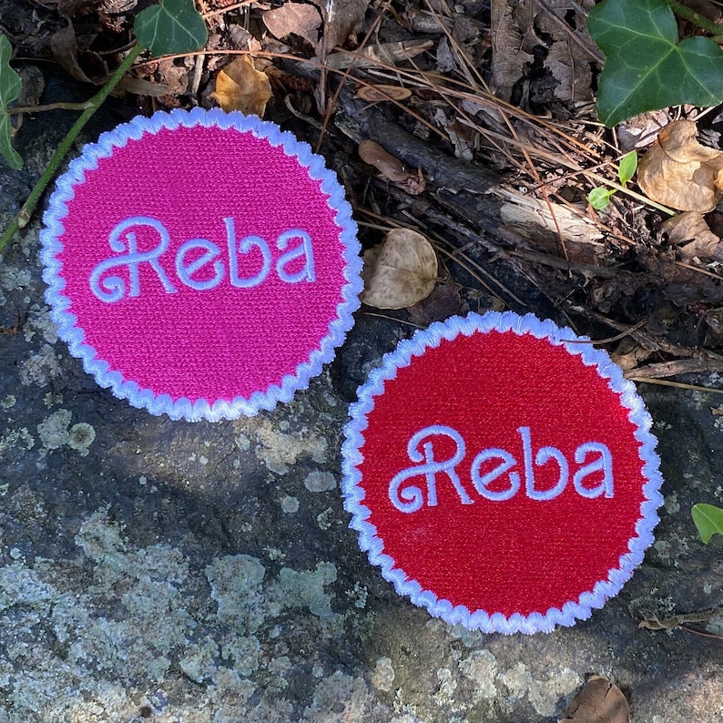 Reba handmade iron on patch. Custom Embroidery image 1