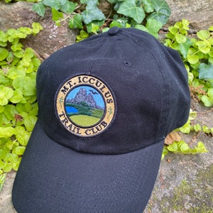 Mt. Icculus Trail Club handmade iron on patch SOFT FRONT hat, hemp, classic dad cap. The Lizards. solid black dad