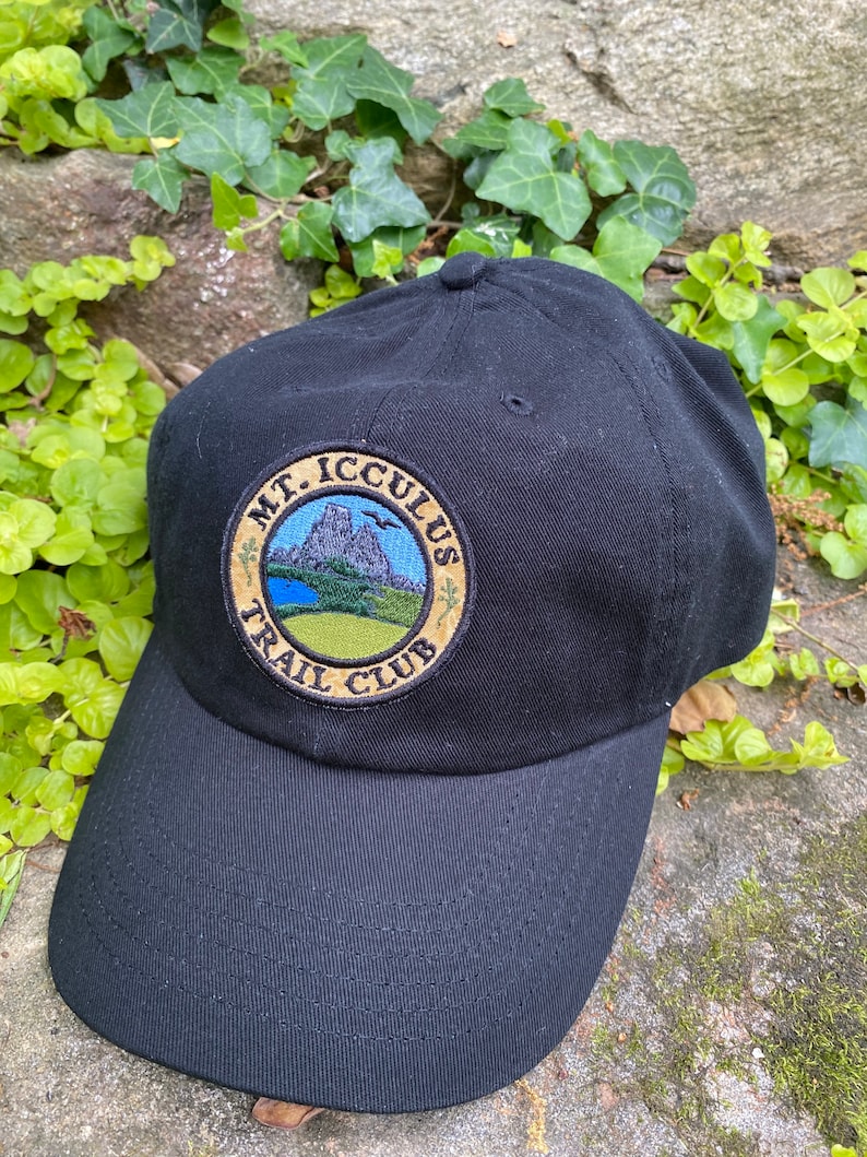 Mt. Icculus Trail Club handmade iron on patch SOFT FRONT hat, hemp, classic dad cap. The Lizards. solid black dad