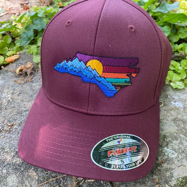 SALE Nothing Could Be Finer North Carolina fitted hat, Embroidered. Blue Ridge Mountains, sunrise/sunset