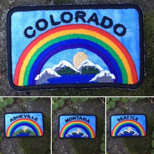 Mountain Rainbow CUSTOM Patch - Choose your City/State.  Iron on. Made to Order embroidery.