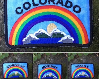 MADE to ORDER Embroidered Mountain Rainbow Patch - Iron On City/State