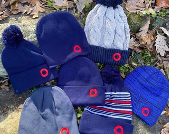 Fishman donut beanie. Simple, old school, classic, embroidered. Organic, Pom-Pom, cuff, marled, stripe, toboggan hat. Custom Embroidery