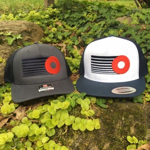 Fishman donut & stripes Retro trucker hat.  Custom Embroidery