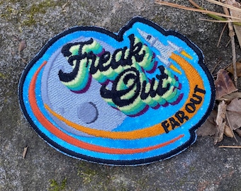 Moonage Daydream handmade iron-on patch.  David Bowie inspired. Custom embroidery. Freak out, Far out