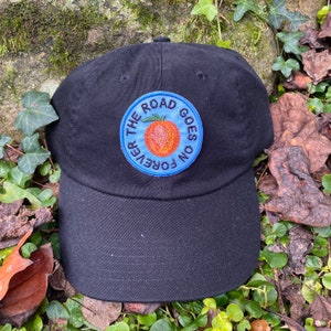 The road goes on forever, handmade iron-on patch or HAT. Eat a Peach. Allman Brothers Band inspired. Trucker, baseball, hemp black baseball