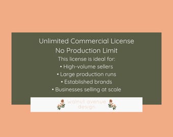 Unlimited Commercial License – No Production Limit - Required for Selling of All Digital Files