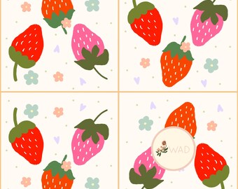 Strawberry Squares Seamless Pattern - Colorful, Digital File for Stickers, Planners & Crafts