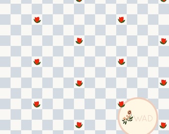 Checkered Floral Seamless Pattern - Colorful, Digital File for Stickers, Planners & Crafts
