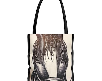 Stylische Pferd Tote Bag, Reitertasche, Tier Liebhaber Geschenk, Canvas Einkaufstasche, Einzigartige Kunst Tote, Tierliebhaber Accessoire
