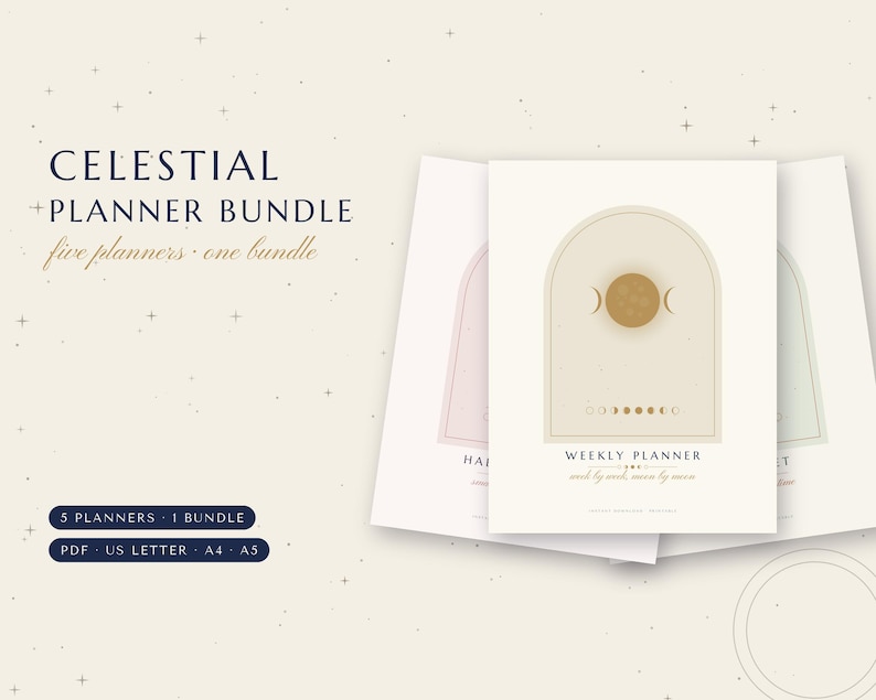 Planner Bundle Printable, Moon Weekly Planner Budget Habit Tracker ...