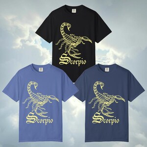 Comfort Colors, Skorpion Unisex Stückgefärbtes T-Shirt, Astrologie-T-Shirt, Horoskopgeschenk, Sternzeichen-Kleidung, personalisiertes Geburtstags-Shirt