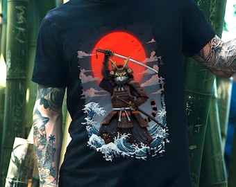 Samurai Cat Comfort Color T-Shirt Japanese Retro Rising Sun Shirt