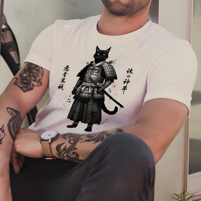 Comfort Colors Samurai Cat Shirt Japanese Vintage Style Tee image 3