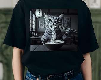 Ramen Noodle Cat Retro Japanese T-shirt