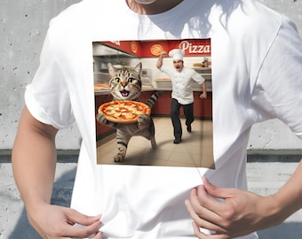 Cat Stealing Pizza Funny Comfort Colors T-Shirt