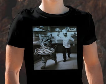 Retro Funny Cat Stealing Pizza Comfort Colors T-Shirt