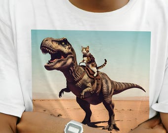 Cat Riding Dinosaur Funny Comfort Colors T-shirt