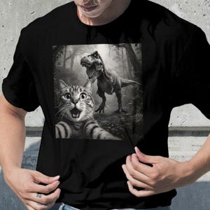 Comfort Colors, Cat Selfie with a T-Rex Dinosaur T-Shirt, Vintage Style Tee, Funny Cat Shirt, Cat Selfie Shirt, Cat Shirt, Funny Shirt