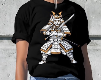 Komfort Farben Samurai Cat Shirt Japanisches Vintage Krieger Art Tee